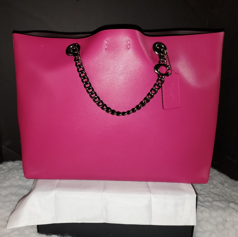 Retail Refined Leather Chain Coach Tote